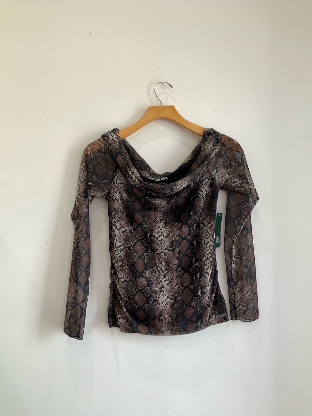wild fable Brown Snake-Print Long Sleeve Cowl Neck Top